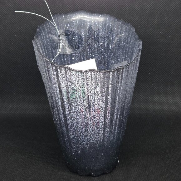 Murano Glass Hand Made in Italy Asymmetrical Vase - Grey Glitter - Picture 2 of 7